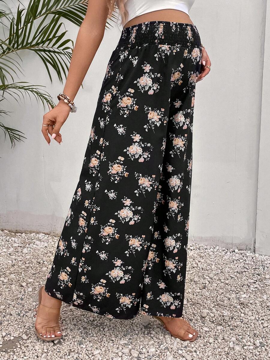 SHEIN Quần dành cho Bà bầu Hoa Tất cả trên in Boho - màu đen - Xem 1