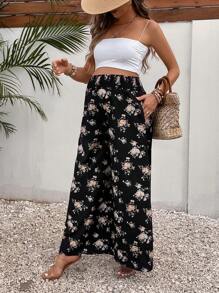 SHEIN Quần dành cho Bà bầu Hoa Tất cả trên in Boho - màu đen - Xem 4