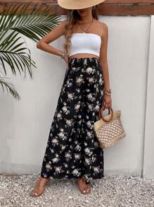 SHEIN Quần dành cho Bà bầu Hoa Tất cả trên in Boho - màu đen - Xem 6