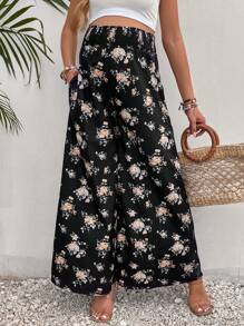 SHEIN Quần dành cho Bà bầu Hoa Tất cả trên in Boho - màu đen - Xem 7