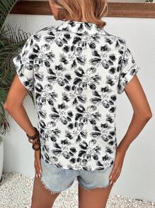 SHEIN Clasi Áo sơ mi nữ Nút phía trước Hoa Tất cả trên in Boho - trắng - Xem 2