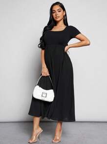MaterniWear Maternity Square Neck Solid Dress - Black - View 4