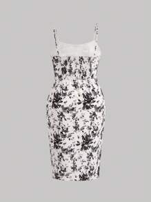 SHEIN MOD Đầm Plus Size Dải chun Chia Thắt nơ trước Nếp gấp Phần Ngực Hoa Tất cả trên in Giải trí - Nhiều màu - Xem 2