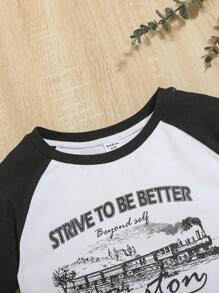 SHEIN 女孩標語圖案插肩袖洋裝 - 黑與白 - 查看 3