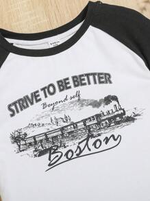 SHEIN 女孩標語圖案插肩袖洋裝 - 黑與白 - 查看 4