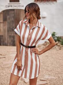 SHEIN LUNE Women's Stand Collar Dropped Shoulder Shirt Dress With Print, Summer - Multicolor - View 8