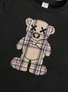 SHEIN 女小童小熊印花T恤&格紋印花半身裙 - 彩色 - 查看 5