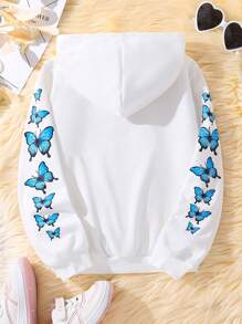 SHEIN Áo nỉ có khóa kéo in hình bướm dành cho bé gái tuổi teen - trắng - Xem 2