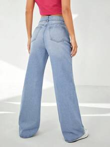 SHEIN EZwear Slant Pocket Wide Leg Jeans - Light Wash - View 2