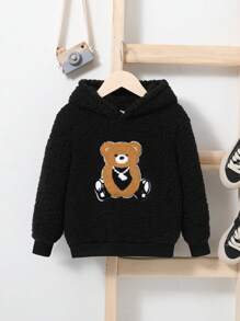 SHEIN Chàng trai trẻ áo có mũ Giải trí Thoải mái Lỏng lẻo phù hợp Áo nỉ - màu đen - Xem 1