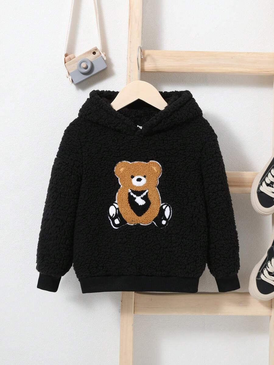 SHEIN Chàng trai trẻ áo có mũ Giải trí Thoải mái Lỏng lẻo phù hợp Áo nỉ - màu đen - Xem 1