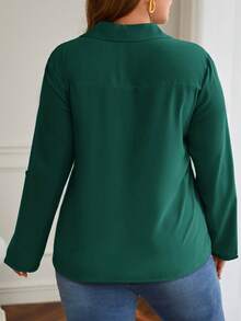 SHEIN Frenchy Plus Roll Tab Sleeve Blouse - Dark Green - View 2