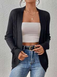 SHEIN Privé Nữ Cardigans Gân đan màu trơn Giải trí - màu đen - Xem 4