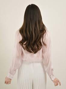 DAZY Cà vạt Tay áo lồng đèn Áo sơ mi - Màu be - Xem 2