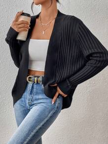 SHEIN Privé Nữ Cardigans Gân đan màu trơn Giải trí - màu đen - Xem 6