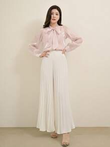 DAZY Cà vạt Tay áo lồng đèn Áo sơ mi - Màu be - Xem 7