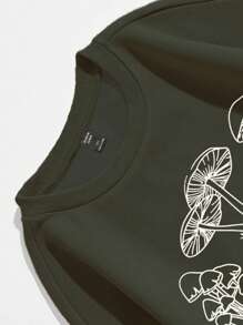 SHEIN EZwear Plus Mushroom Print Sweatshirt - Army Green - View 4