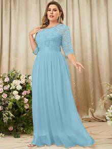 MIUSOL Hơn Ren tương phản Chiffon Ăn mặc trang trọng - Màu xanh bạc hà - Xem 4
