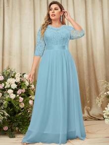 MIUSOL Hơn Ren tương phản Chiffon Ăn mặc trang trọng - Màu xanh bạc hà - Xem 5