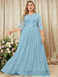 MIUSOL Hơn Ren tương phản Chiffon Ăn mặc trang trọng - Màu xanh bạc hà - Xem 6