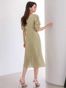 DAZY 素色方領泡泡袖連衣裙 - 薄荷綠 - 查看 2