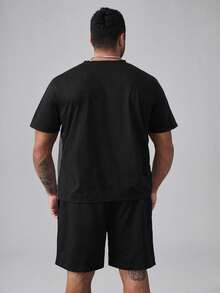 Manfinity Homme 男士字母圖案撞色T恤和短褲 - 彩色 - 查看 2