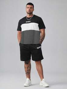 Manfinity Homme 男士字母圖案撞色T恤和短褲 - 彩色 - 查看 3