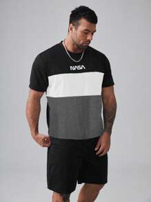 Manfinity Homme 男士字母圖案撞色T恤和短褲 - 彩色 - 查看 5