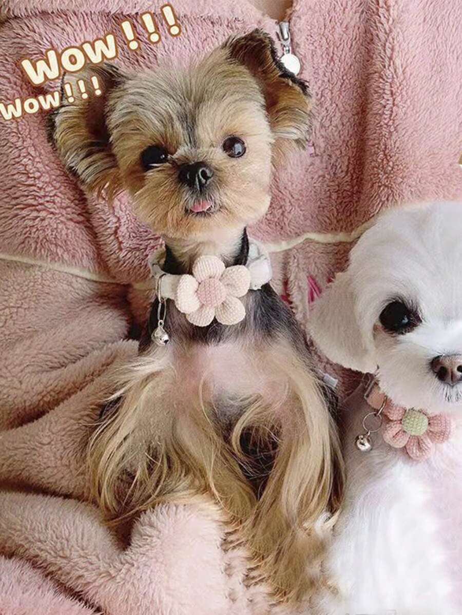 1pc Floral Decor Bell Pendant Random Pet Collar - Multicolor - View 1