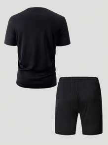 Manfinity Campus Court Men Plus Letter Graphic Tee & Shorts - Black - View 2