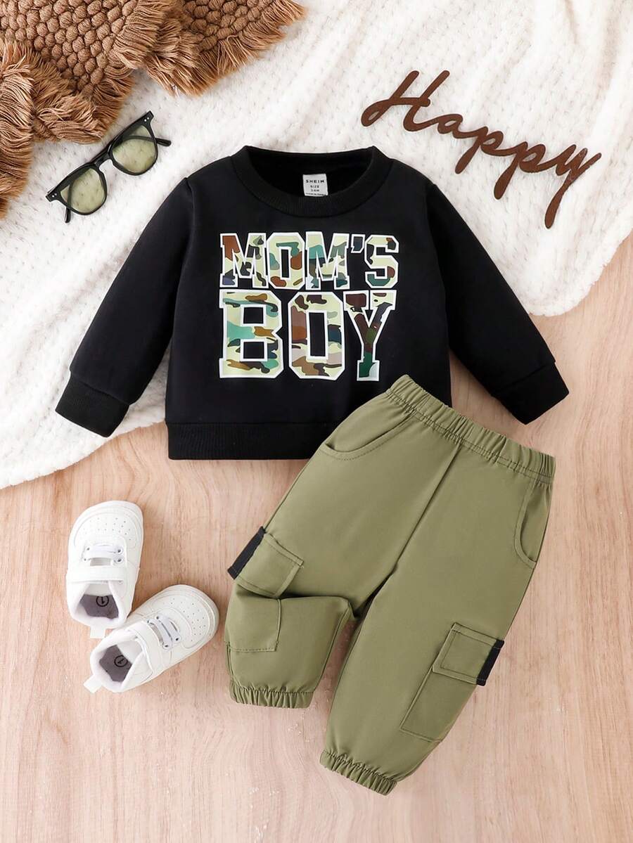 Đứa bé trai Đồ họa Chữ cái Áo nỉ & Túi có nắp Quần - Nhiều màu - Xem 1