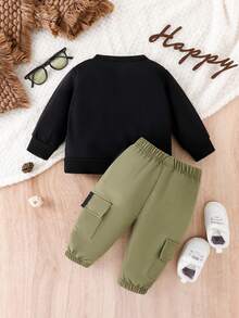 Đứa bé trai Đồ họa Chữ cái Áo nỉ & Túi có nắp Quần - Nhiều màu - Xem 2