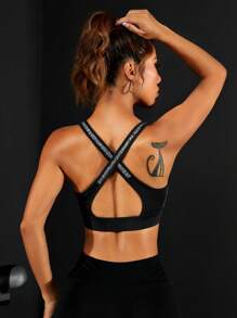 Zip Up Contrast Binding Sports Bra - Dark Grey - View 3