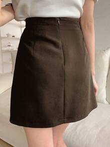DAZY Solid Slit Hem Skort - Coffee Brown - View 2