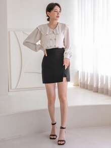 DAZY 誇大領口雙排釦襯衫