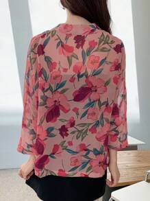 DAZY Floral Print Open Front Blouse Sheer - Pink - View 2