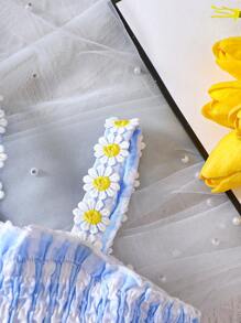 SHEIN 嬰兒花卉和格子印花打褶吊帶連衣裙 - 藍白色 - 查看 4