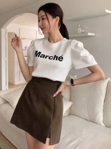 DAZY Solid Slit Hem Skort - Coffee Brown - View 4