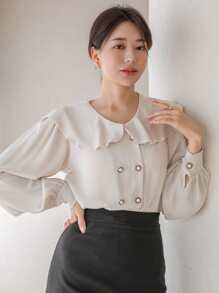 DAZY 誇大領口雙排釦襯衫