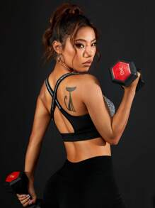 Zip Up Contrast Binding Sports Bra - Dark Grey - View 5