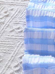 SHEIN 嬰兒花卉和格子印花打褶吊帶連衣裙 - 藍白色 - 查看 7