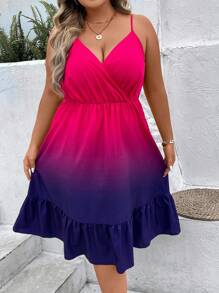 SHEIN Holidaya Đầm Plus Size Viên lá sen Trọn gói Ombre Giải trí - Màu đỏ tím - Xem 1