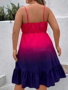 SHEIN Holidaya Đầm Plus Size Viên lá sen Trọn gói Ombre Giải trí - Màu đỏ tím - Xem 2