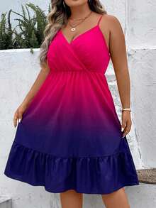 SHEIN Holidaya Đầm Plus Size Viên lá sen Trọn gói Ombre Giải trí - Màu đỏ tím - Xem 4
