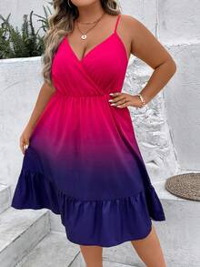 SHEIN Holidaya Đầm Plus Size Viên lá sen Trọn gói Ombre Giải trí - Màu đỏ tím - Xem 5