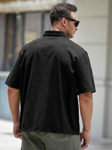 EASEVO 宽松大码男式纯色纽扣牛仔衬衫（不含 T 恤） - 黑色 - 查看 2