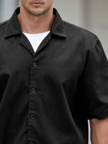 EASEVO 宽松大码男式纯色纽扣牛仔衬衫（不含 T 恤） - 黑色 - 查看 5