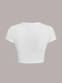 SHEIN ICON Áo thun nữ Slogan Giải trí - trắng - Xem 2