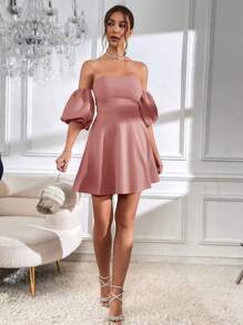 Firerie Off Shoulder Puff Sleeve Tie Backless Dress - Dusty Pink - View 7