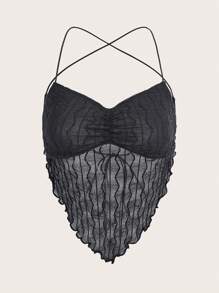 SHEIN ICON Lace Up Backless Hanky Hem Mesh Cami Top - Dark Grey - View 1